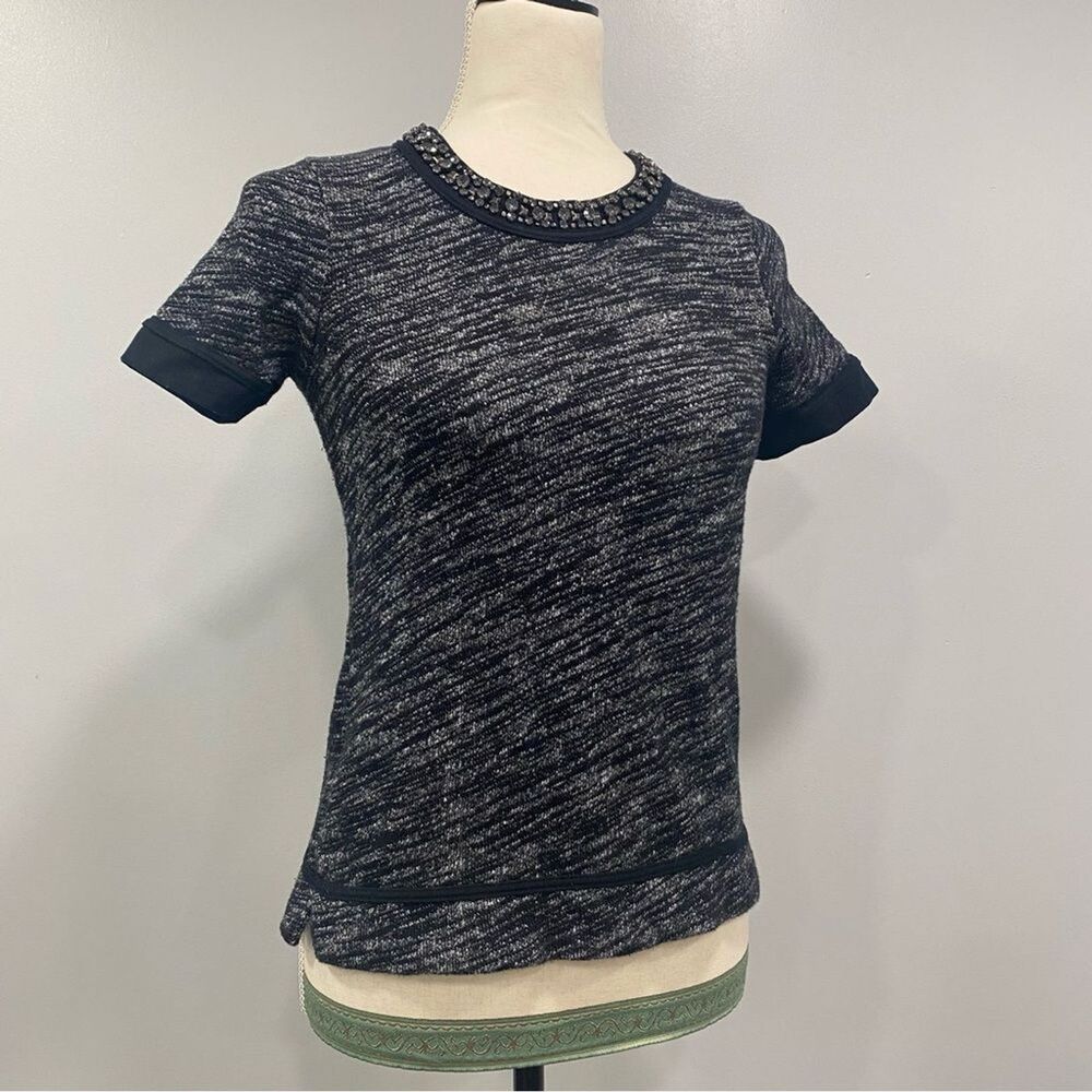 MADEWELL XS Sparkle Rhinestone Trim Sweatshirt Tee Jeweled Back Zipper Festival